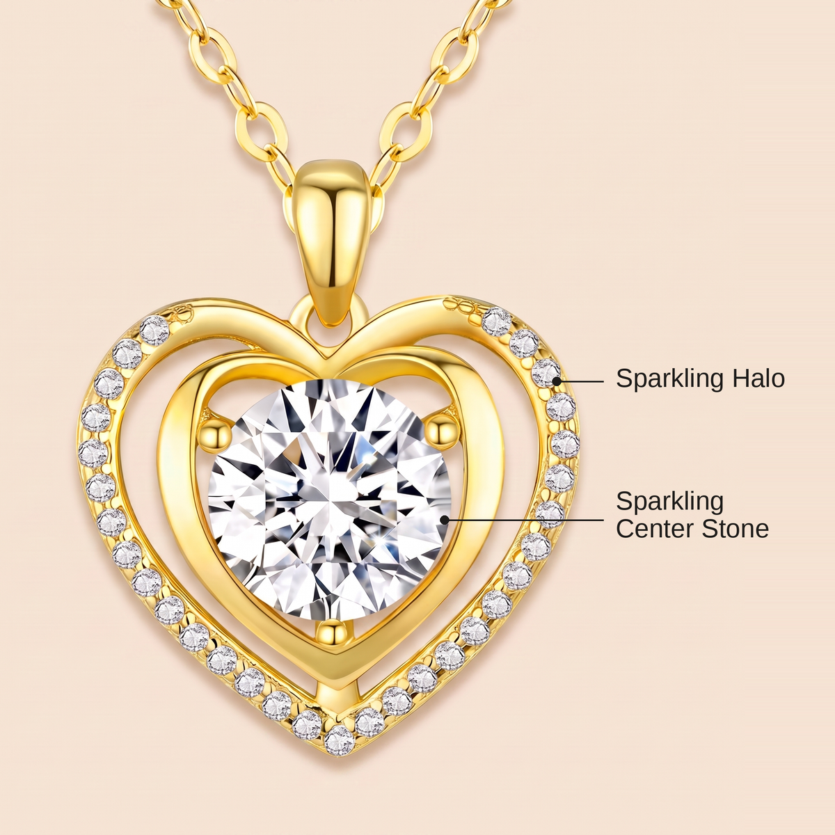 To My Wife – Heart Halo Solitaire Necklace with Customized Box