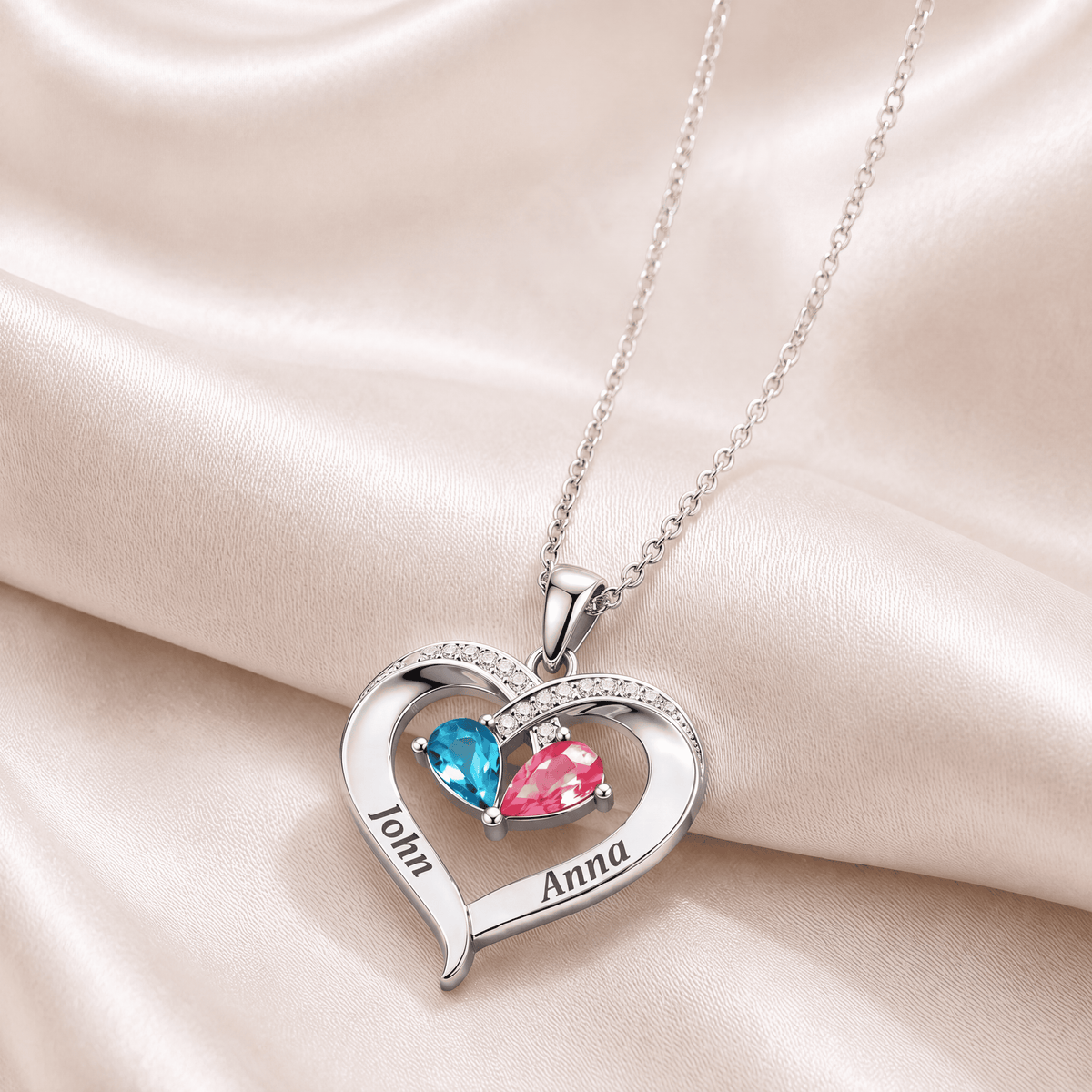 To My Wife – Birthstone Heart Necklace with Customized Box