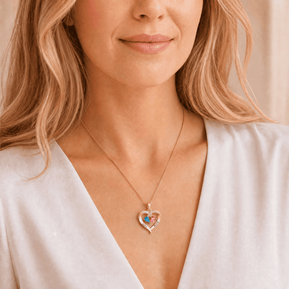 To My Wife – Birthstone Heart Necklace with Customized Box