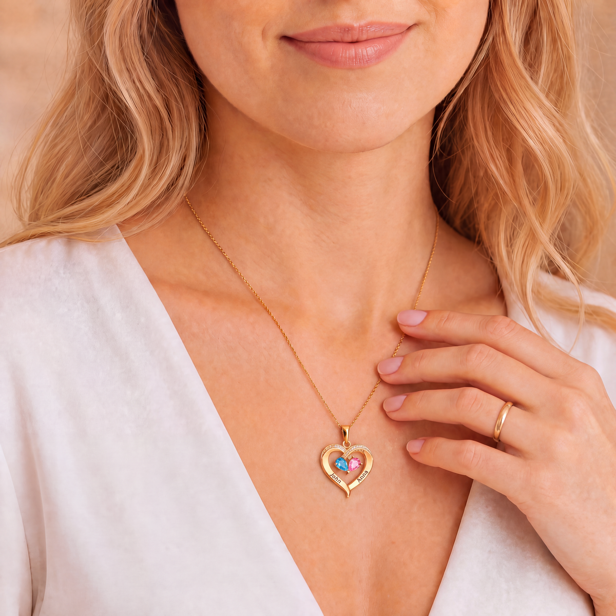 To My Wife – Birthstone Heart Necklace with Customized Box