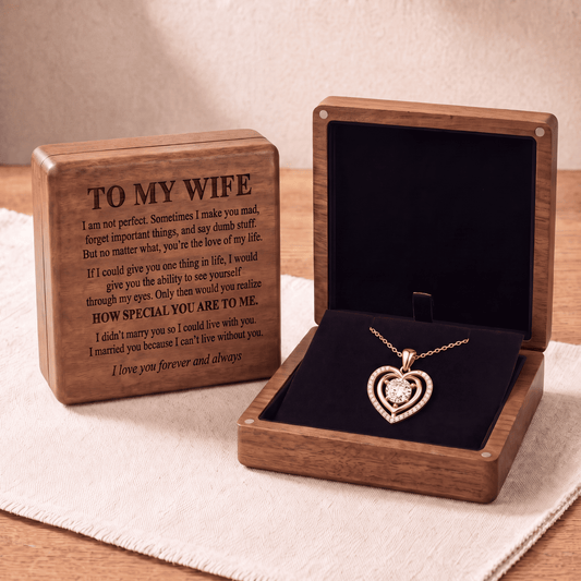 To My Wife – Heart Halo Solitaire Necklace with Customized Box